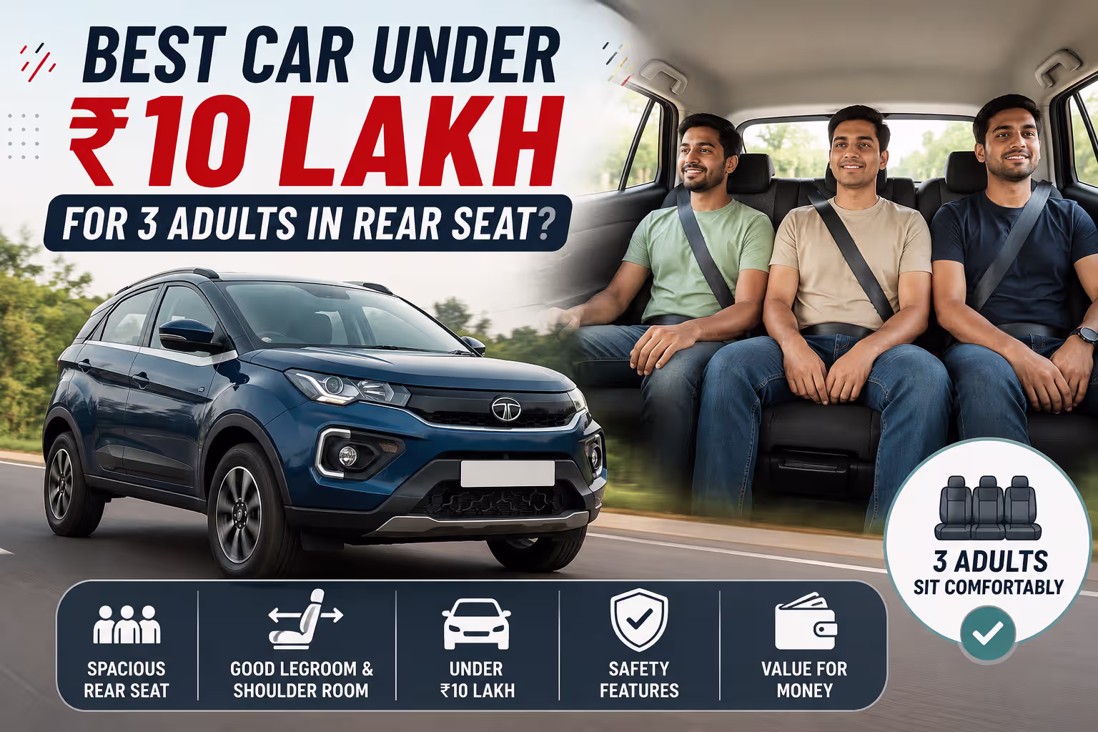 Best Car Under ₹10 Lakh for 3 Adults in Rear Seat?